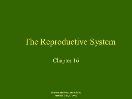 Human Anatomy, 3rd edition Prentice Hall, © 2001 The Reproductive System Chapter 16.