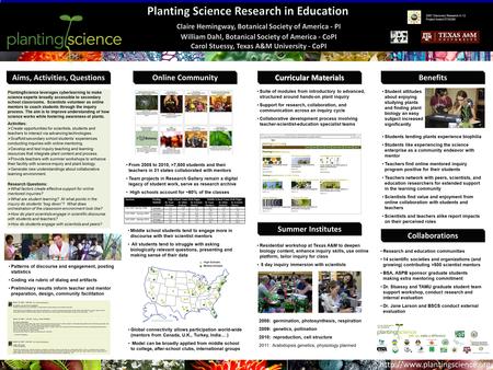 2007 Discovery Research K-12 Project Award 0733280 Online Community Curricular Materials BenefitsBenefits Summer Institutes CollaborationsCollaborations.