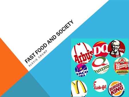FAST FOOD AND SOCIETY ALEXIS CRUMP. WHY I BECAME INTERESTED Everyone deals with fast food. It effects many younger children and teens. The more people.