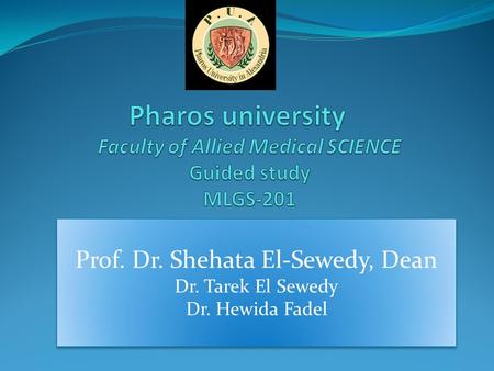 Prof. Dr. Shehata El-Sewedy, Dean Dr. Tarek El Sewedy Dr. Hewida Fadel Prof. Dr. Shehata El-Sewedy, Dean Dr. Tarek El Sewedy Dr. Hewida Fadel.