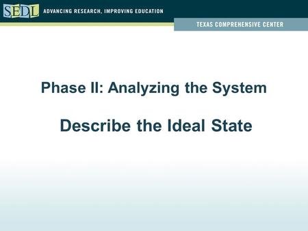Phase II: Analyzing the System Describe the Ideal State.