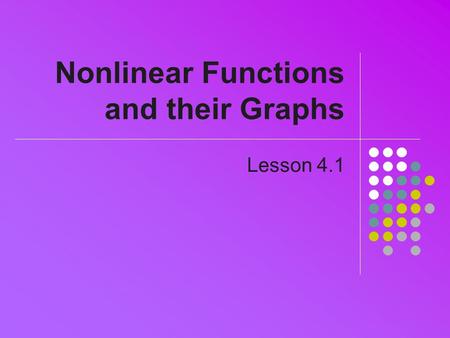 Nonlinear Functions and their Graphs Lesson 4.1. Polynomials General formula a 0, a 1, …,a n are constant coefficients n is the degree of the polynomial.