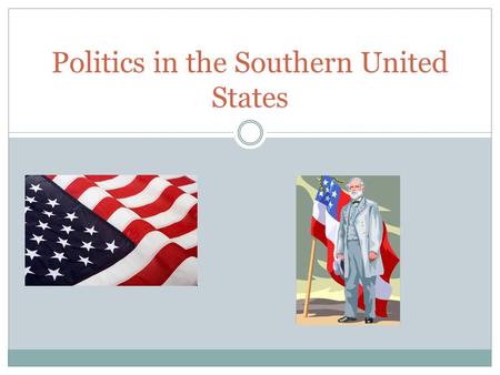 Politics in the Southern United States. Some of the Major Influences on Southern Politics Geography/Colonial Traditions An agricultural economy Racial.