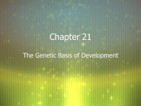 Chapter 21 The Genetic Basis of Development. Zygote and Cell Division F When the zygote divides, it undergoes 3 major changes: F 1. Cell division F 2.