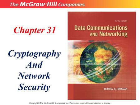 Chapter 31 Cryptography And Network Security Copyright © The McGraw-Hill Companies, Inc. Permission required for reproduction or display.