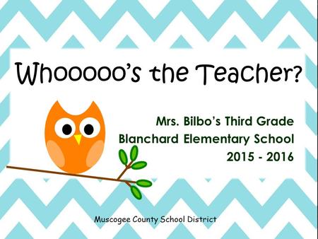 Muscogee County School District Mrs. Bilbo’s Third Grade Blanchard Elementary School 2015 - 2016 Whooooo’s the Teacher?