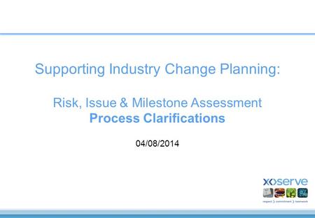 Supporting Industry Change Planning: Risk, Issue & Milestone Assessment Process Clarifications 04/08/2014.