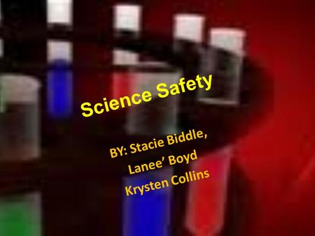 Science Safety BY: Stacie Biddle, Lanee’ Boyd Krysten Collins.