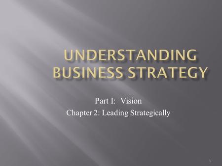 1 Part I: Vision Chapter 2: Leading Strategically.