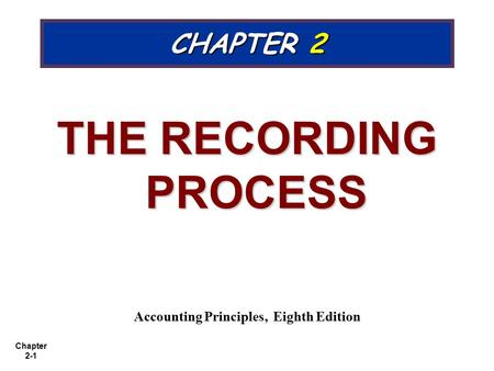 Chapter 2-1 CHAPTER 2 THE RECORDING PROCESS Accounting Principles, Eighth Edition.