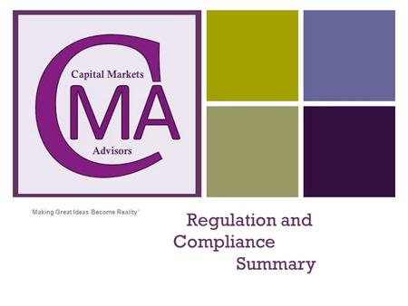 + Regulation and Compliance Summary “ Making Great Ideas Become Reality”