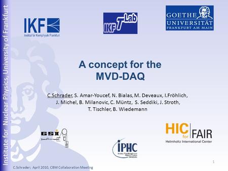 Institute for Nuclear Physics, University of Frankfurt 1 A concept for the MVD-DAQ C.Schrader, S. Amar-Youcef, N. Bialas, M. Deveaux, I.Fröhlich, J. Michel,