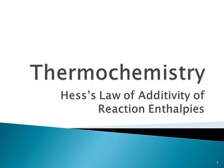 Hess’s Law of Additivity of Reaction Enthalpies 1.