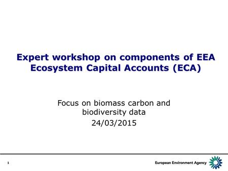 1 Expert workshop on components of EEA Ecosystem Capital Accounts (ECA) Focus on biomass carbon and biodiversity data 24/03/2015.