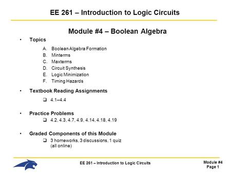 EE 261 – Introduction to Logic Circuits