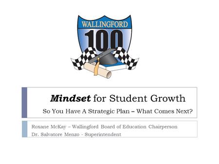 Mindset for Student Growth So You Have A Strategic Plan – What Comes Next? Roxane McKay – Wallingford Board of Education Chairperson Dr. Salvatore Menzo.