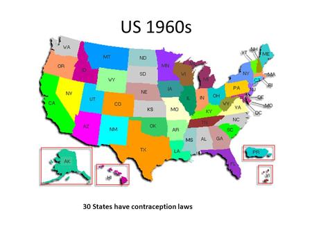 US 1960s 30 States have contraception laws. 166-End Discussion Points 1.Law prohibits dissemination of birth control literature. 2.Anthony Comstock resented.