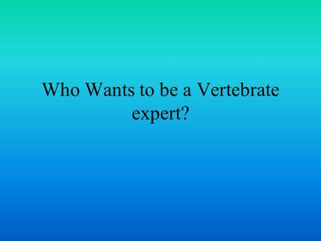 Who Wants to be a Vertebrate expert? What is a Vertebrate? A) mean person B) chair C) An animal with a backbone D) type of food.