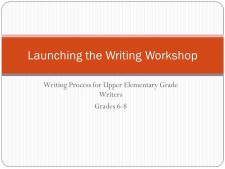 Writing Process for Upper Elementary Grade Writers Grades 6-8 Launching the Writing Workshop.