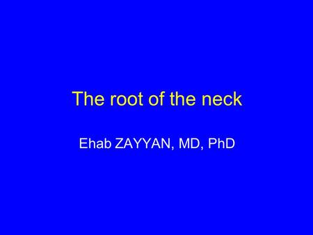The root of the neck Ehab ZAYYAN, MD, PhD.