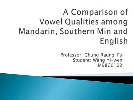 Professor Chung Raung-Fu Student: Wang Yi-wen M98C0102.