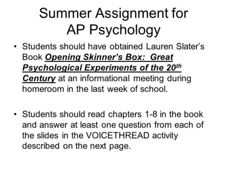 Summer Assignment for AP Psychology