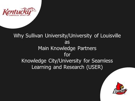 Why Sullivan University/University of Louisville as Main Knowledge Partners for Knowledge City/University for Seamless Learning and Research (USER)