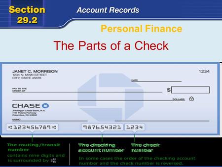 Personal Finance The Parts of a Check.