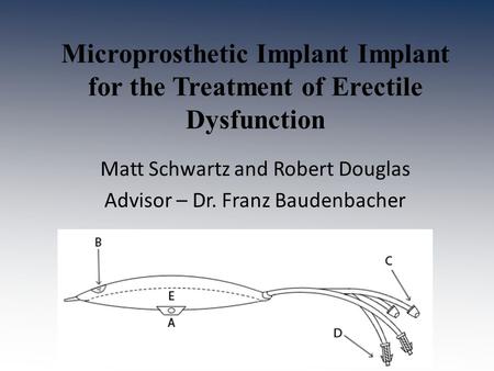 Microprosthetic Implant Implant for the Treatment of Erectile Dysfunction Matt Schwartz and Robert Douglas Advisor – Dr. Franz Baudenbacher.
