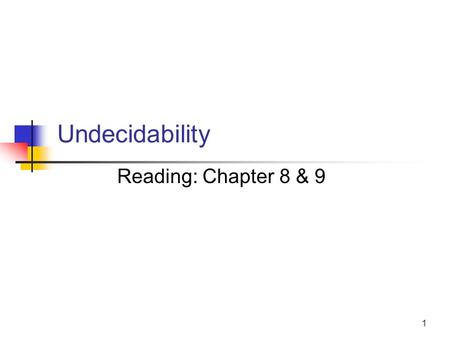 1 Undecidability Reading: Chapter 8 & 9. 2 Decidability vs. Undecidability There are two types of TMs (based on halting): (Recursive) TMs that always.