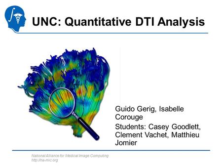 National Alliance for Medical Image Computing  UNC: Quantitative DTI Analysis Guido Gerig, Isabelle Corouge Students: Casey Goodlett,