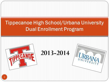 1 Tippecanoe High School/Urbana University Dual Enrollment Program 2013-2014.