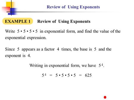 Review of Using Exponents
