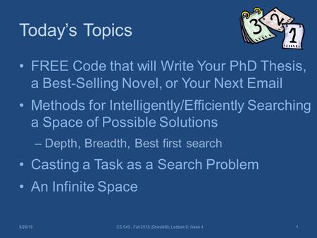 Today’s Topics FREE Code that will Write Your PhD Thesis, a Best-Selling Novel, or Your Next Email Methods for Intelligently/Efficiently Searching a Space.