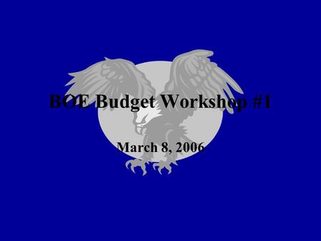 BOE Budget Workshop #1 March 8, 2006. Presentation Overview Revenue Summary (State Aid) Areas of Greatest Budget Increases Budget Presentations for 06/07.