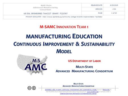 M ULTI -S TATE A DVANCED M ANUFACTURING C ONSORTIUM 20150622_v001_m-samc_continuous_improvement_and_sustainability_model 20150622_v001_m-samc_continuous_improvement_and_sustainability_model.