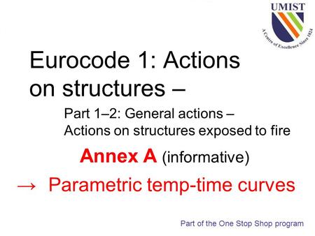 Eurocode 1: Actions on structures – Part 1–2: General actions – Actions on structures exposed to fire Part of the One Stop Shop program Annex A (informative)