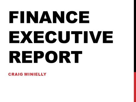 FINANCE EXECUTIVE REPORT CRAIG MINIELLY. SUMMER AS VP FINANCE MAYJUNE Similar format to May Made my self readily available at the office and had several.