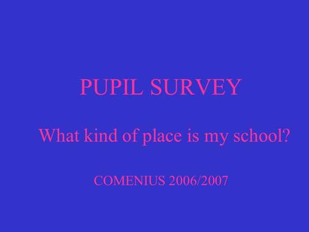 PUPIL SURVEY What kind of place is my school? COMENIUS 2006/2007.