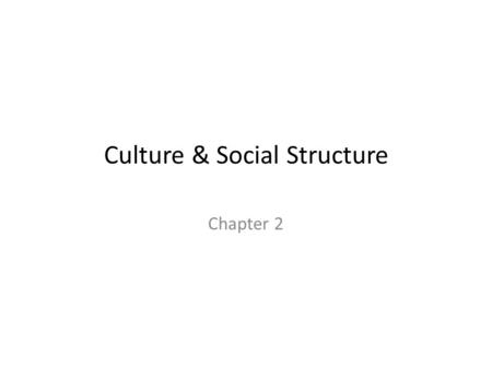Culture & Social Structure