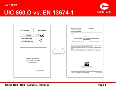 UIC 860.O vs. EN 13674-1 DB 410/04.