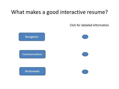 What makes a good interactive resume? Click for detailed information Multimedia Navigation Communication.
