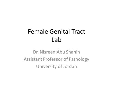 Female Genital Tract Lab Dr. Nisreen Abu Shahin Assistant Professor of Pathology University of Jordan.