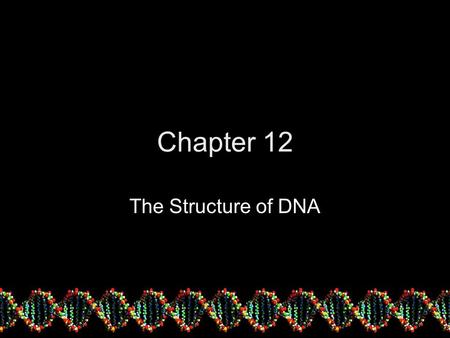 Chapter 12 The Structure of DNA. DNA the Genetic Carrier! Now, thanks to Griffith, Avery, Hershey and Chase’s experiment Biologists are equipped with.
