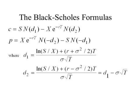 The Black-Scholes Formulas. European Options on Dividend Paying Stocks We can use the Black-Scholes formulas replacing the stock price by the stock price.