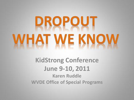 KidStrong Conference June 9-10, 2011 Karen Ruddle WVDE Office of Special Programs.