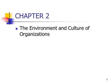 CHAPTER 2 The Environment and Culture of Organizations.