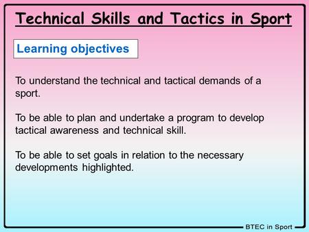 Technical Skills and Tactics in Sport