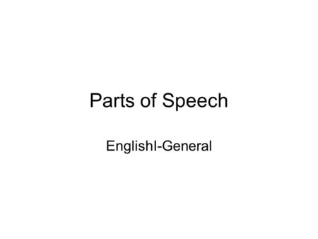 Parts of Speech EnglishI-General. Eight Parts of Speech Noun Pronoun Adjective Verb Adverb Preposition Conjunction Interjection.