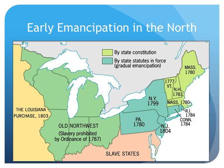 Early Emancipation in the North. Unit 5: The Civil War Through Reconstruction Chapter 13: Sectional Conflict & Shattered Union, 1848-1860.